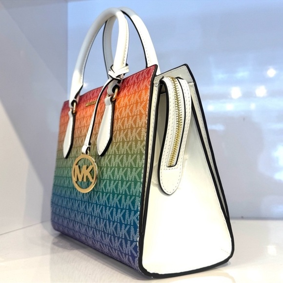 Michael Kors Sheila Medium Rainbow Signature Logo Satchel Bag Rainbow - Picture 5 of 10